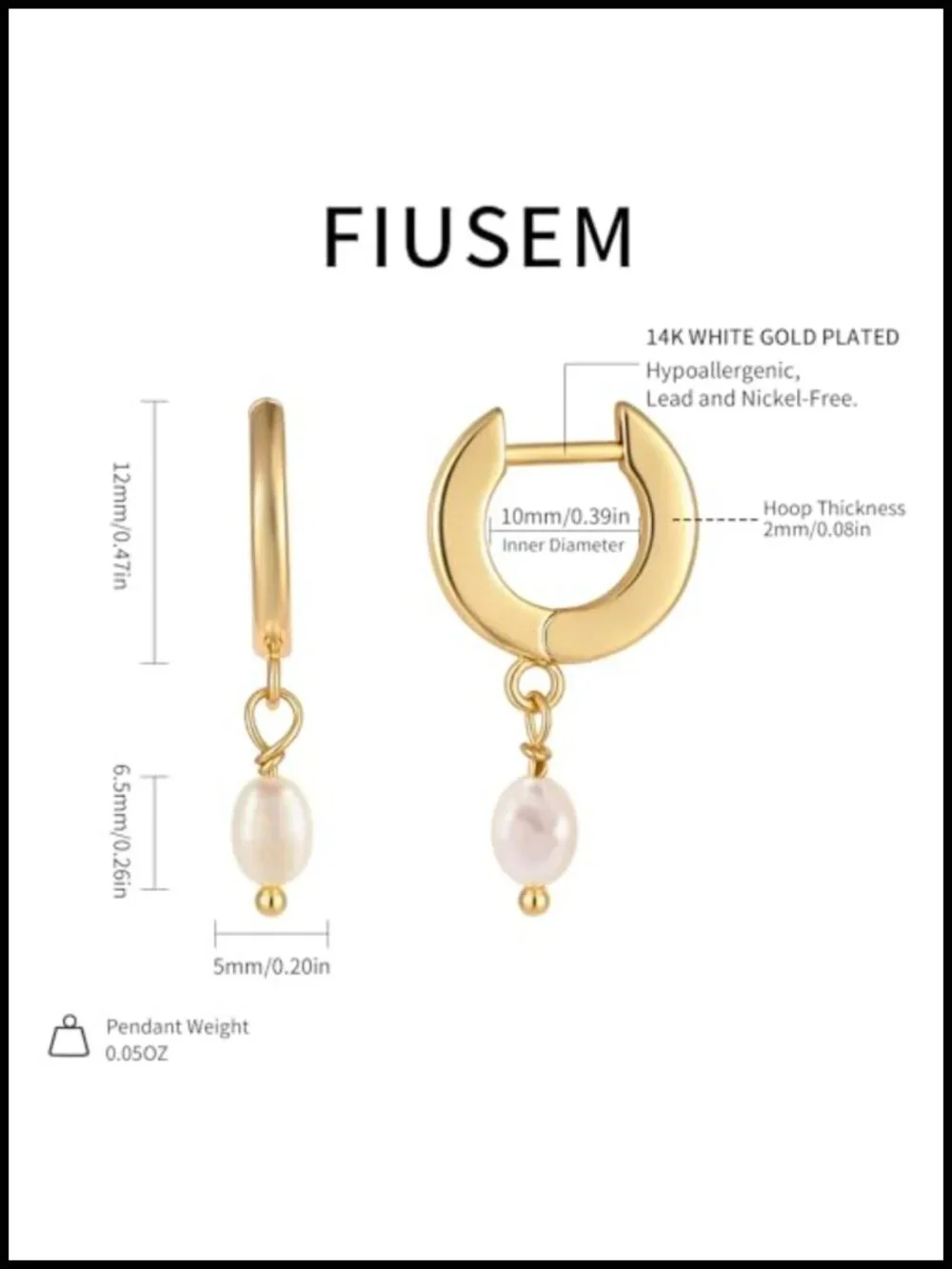 14K Gold Plated Huggie Hoop Earrings with Pearl Drop, Hypoallergenic Dangle